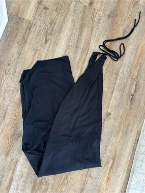 Black Wide-Leg Halter Tie-Strap Jumpsuit